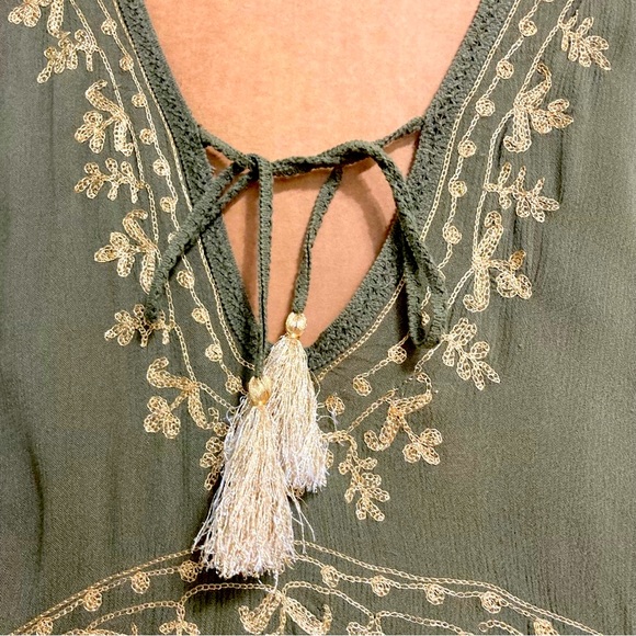 LUCKY and COCO Summer Cover Up Tunic Mini Dress Olive Green Gold Womens Large - Picture 6 of 16